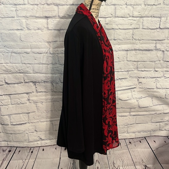 Chico’s Chiffon Trim Jacket Scroll Print Bracelet Sleeves Chicos Size 2 Large - Picture 4 of 9